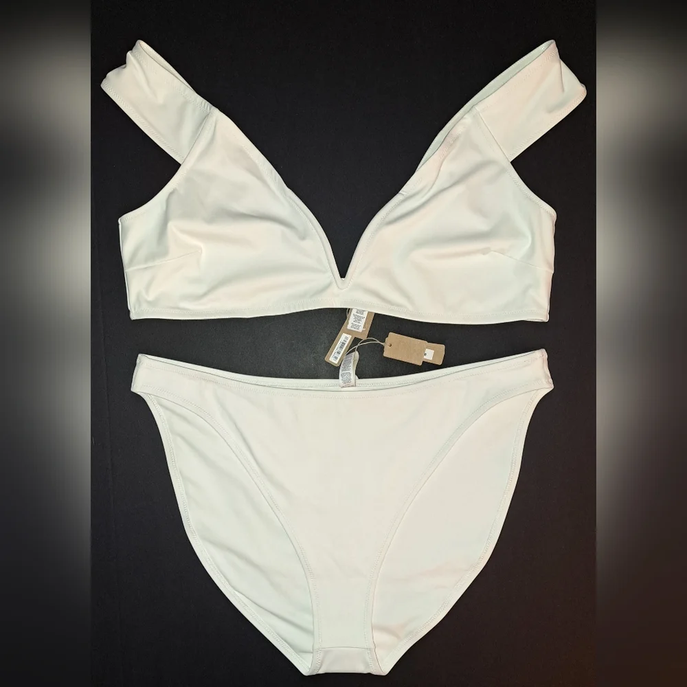 ⛱️NWT SKIMS 2 Piece Swim off shoulder Sculpting top Bikini Set White MARBLE 4X